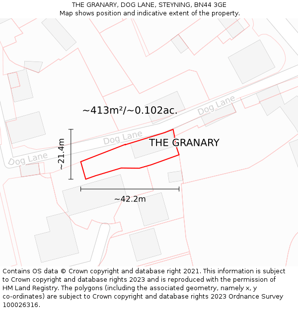 THE GRANARY, DOG LANE, STEYNING, BN44 3GE: Plot and title map