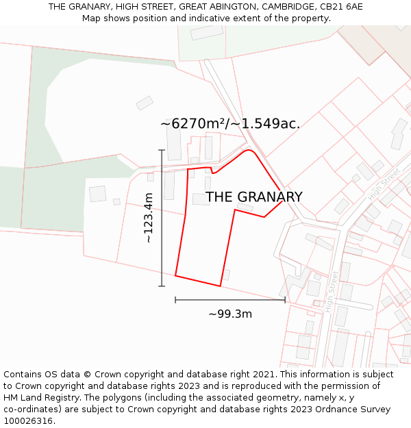 THE GRANARY, HIGH STREET, GREAT ABINGTON, CAMBRIDGE, CB21 6AE: Plot and title map