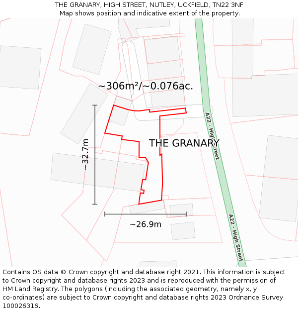 THE GRANARY, HIGH STREET, NUTLEY, UCKFIELD, TN22 3NF: Plot and title map