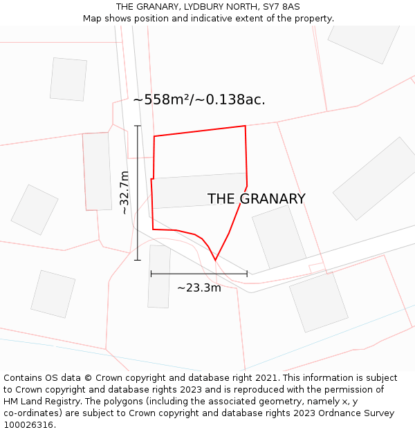 THE GRANARY, LYDBURY NORTH, SY7 8AS: Plot and title map