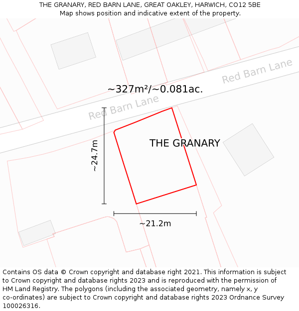 THE GRANARY, RED BARN LANE, GREAT OAKLEY, HARWICH, CO12 5BE: Plot and title map