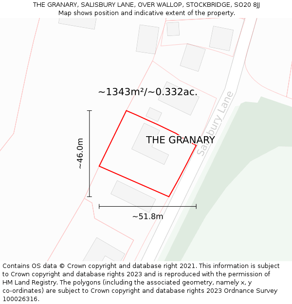 THE GRANARY, SALISBURY LANE, OVER WALLOP, STOCKBRIDGE, SO20 8JJ: Plot and title map
