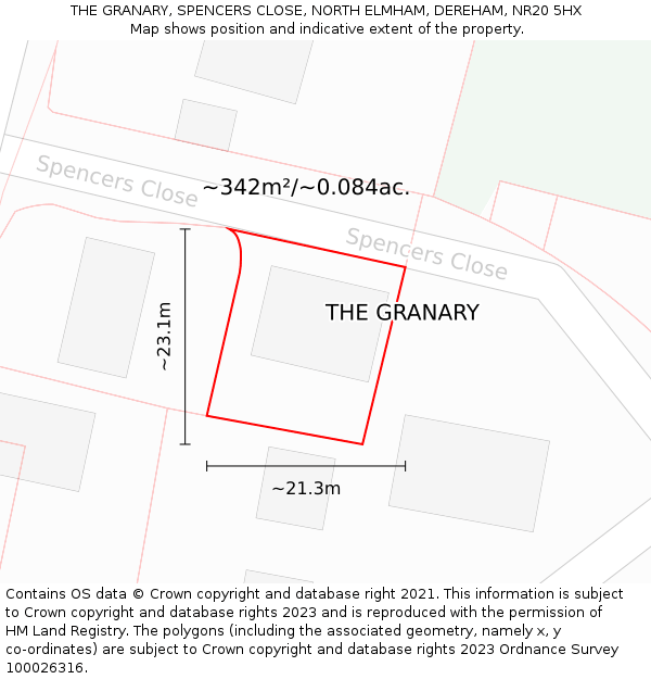 THE GRANARY, SPENCERS CLOSE, NORTH ELMHAM, DEREHAM, NR20 5HX: Plot and title map