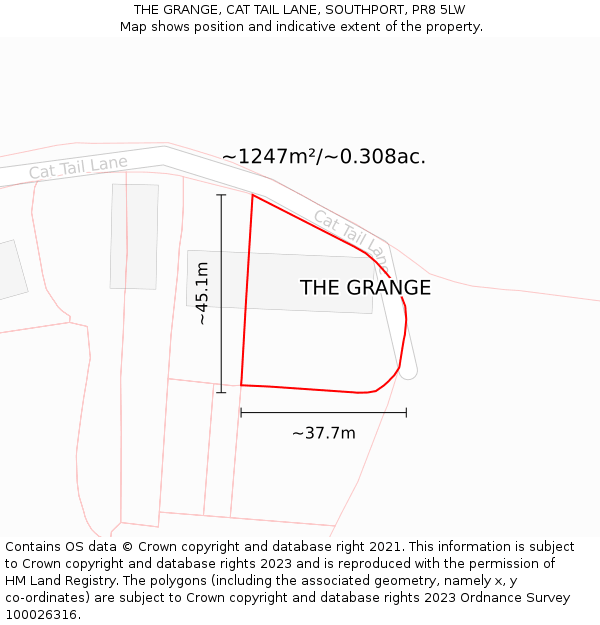 THE GRANGE, CAT TAIL LANE, SOUTHPORT, PR8 5LW: Plot and title map