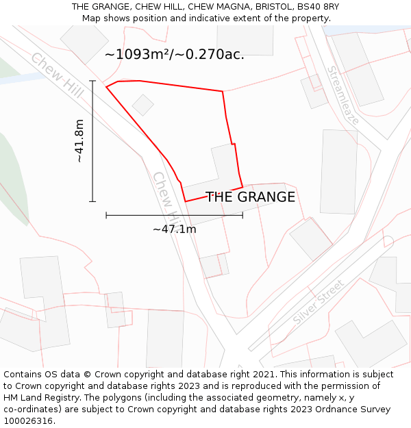 THE GRANGE, CHEW HILL, CHEW MAGNA, BRISTOL, BS40 8RY: Plot and title map