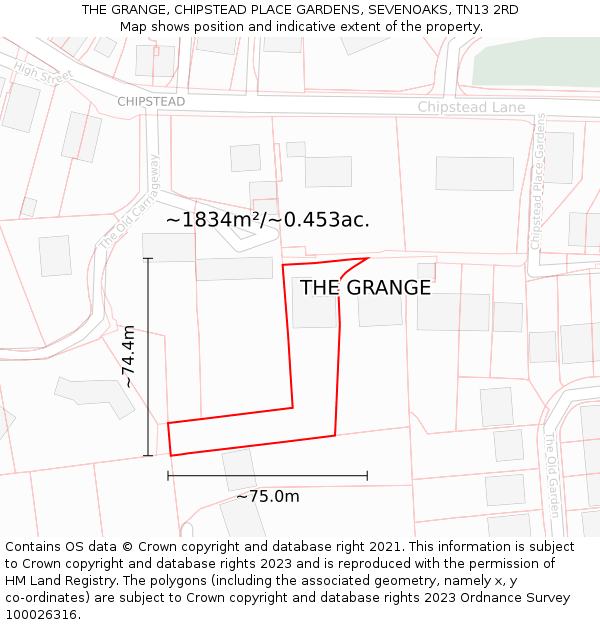 THE GRANGE, CHIPSTEAD PLACE GARDENS, SEVENOAKS, TN13 2RD: Plot and title map