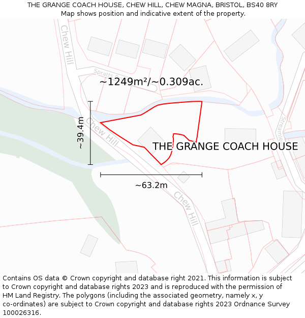 THE GRANGE COACH HOUSE, CHEW HILL, CHEW MAGNA, BRISTOL, BS40 8RY: Plot and title map