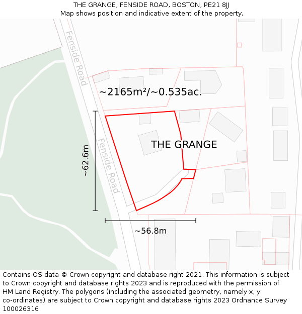 THE GRANGE, FENSIDE ROAD, BOSTON, PE21 8JJ: Plot and title map