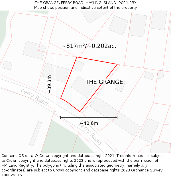 THE GRANGE, FERRY ROAD, HAYLING ISLAND, PO11 0BY: Plot and title map