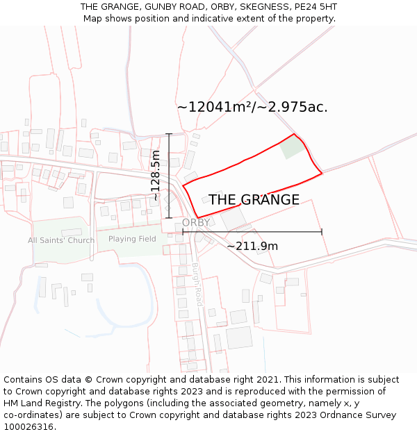 THE GRANGE, GUNBY ROAD, ORBY, SKEGNESS, PE24 5HT: Plot and title map
