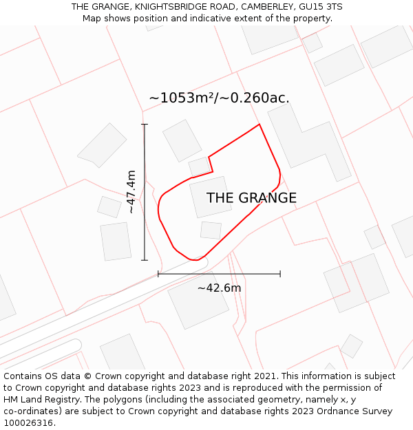 THE GRANGE, KNIGHTSBRIDGE ROAD, CAMBERLEY, GU15 3TS: Plot and title map
