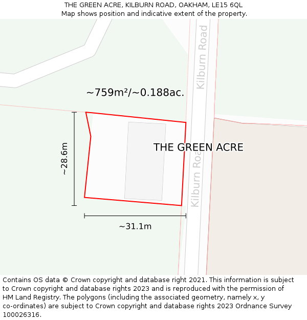 THE GREEN ACRE, KILBURN ROAD, OAKHAM, LE15 6QL: Plot and title map