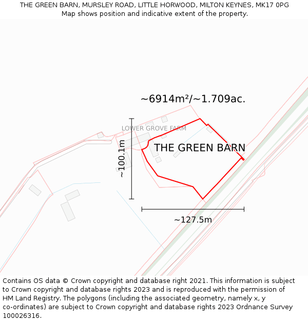 THE GREEN BARN, MURSLEY ROAD, LITTLE HORWOOD, MILTON KEYNES, MK17 0PG: Plot and title map