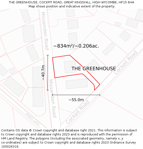 THE GREENHOUSE, COCKPIT ROAD, GREAT KINGSHILL, HIGH WYCOMBE, HP15 6HA: Plot and title map