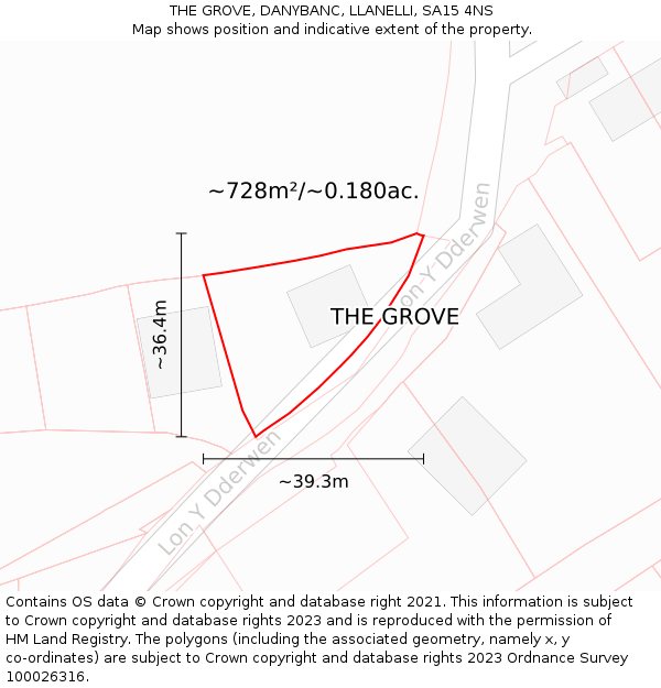 THE GROVE, DANYBANC, LLANELLI, SA15 4NS: Plot and title map