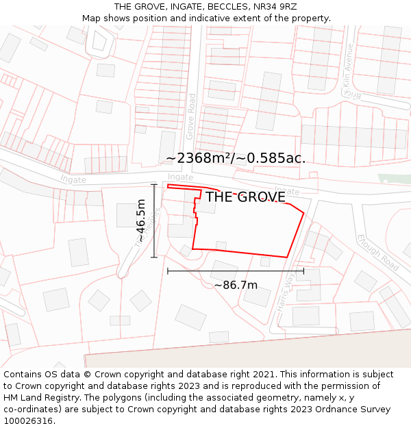 THE GROVE, INGATE, BECCLES, NR34 9RZ: Plot and title map