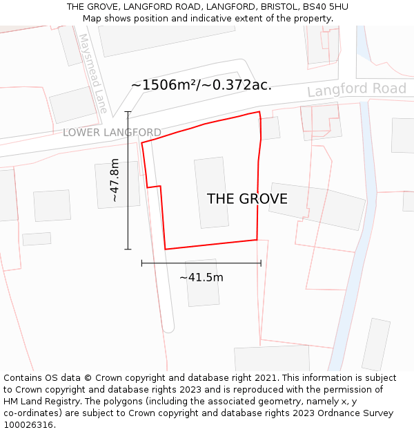 THE GROVE, LANGFORD ROAD, LANGFORD, BRISTOL, BS40 5HU: Plot and title map