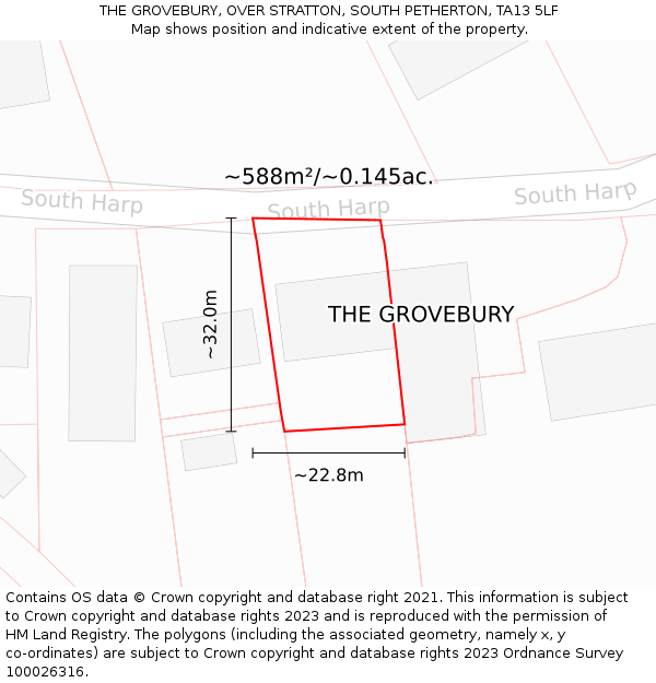 THE GROVEBURY, OVER STRATTON, SOUTH PETHERTON, TA13 5LF: Plot and title map