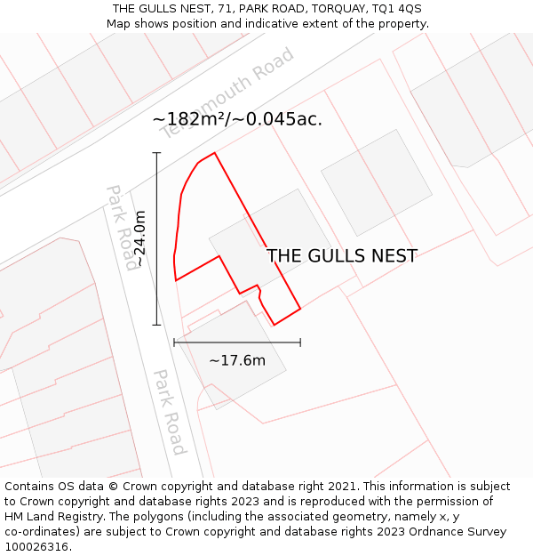 THE GULLS NEST, 71, PARK ROAD, TORQUAY, TQ1 4QS: Plot and title map