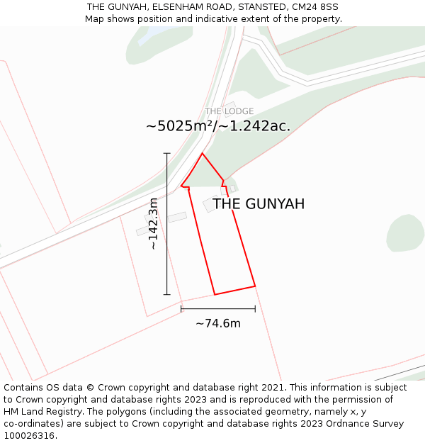 THE GUNYAH, ELSENHAM ROAD, STANSTED, CM24 8SS: Plot and title map