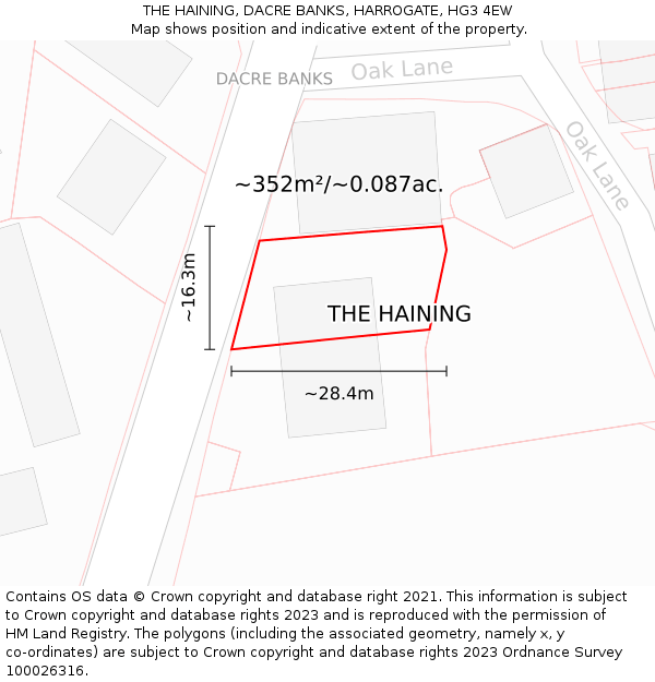 THE HAINING, DACRE BANKS, HARROGATE, HG3 4EW: Plot and title map