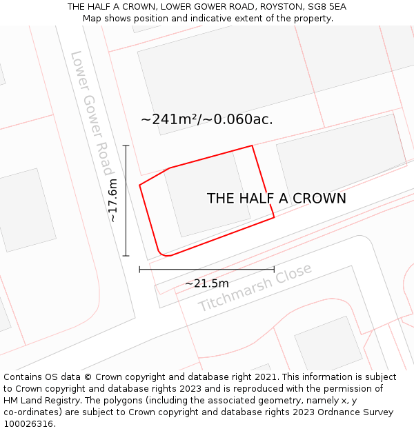 THE HALF A CROWN, LOWER GOWER ROAD, ROYSTON, SG8 5EA: Plot and title map