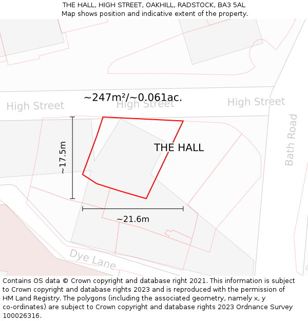 THE HALL, HIGH STREET, OAKHILL, RADSTOCK, BA3 5AL: Plot and title map