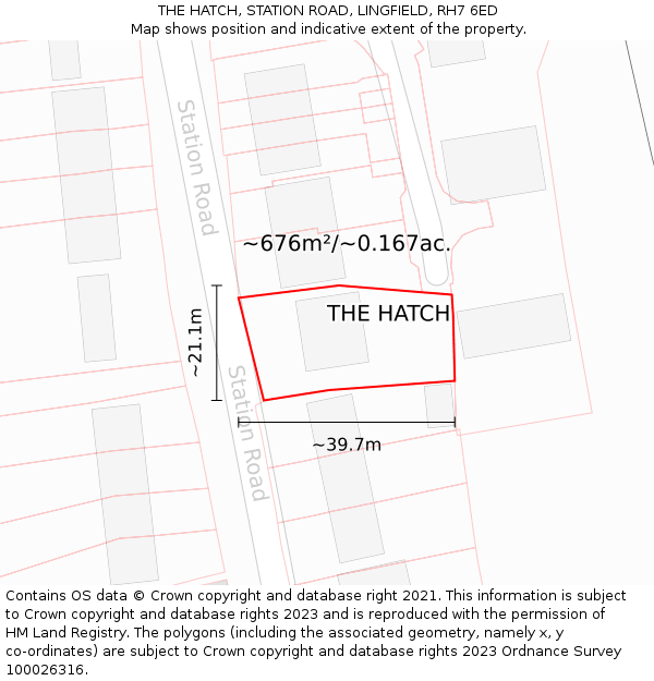 THE HATCH, STATION ROAD, LINGFIELD, RH7 6ED: Plot and title map