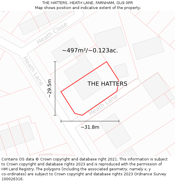 THE HATTERS, HEATH LANE, FARNHAM, GU9 0PR: Plot and title map