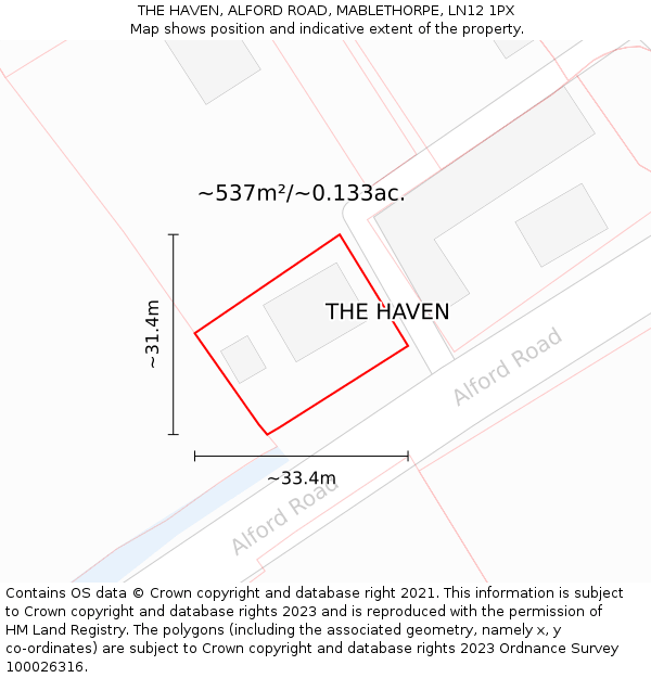 THE HAVEN, ALFORD ROAD, MABLETHORPE, LN12 1PX: Plot and title map