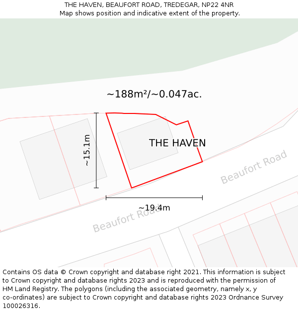 THE HAVEN, BEAUFORT ROAD, TREDEGAR, NP22 4NR: Plot and title map