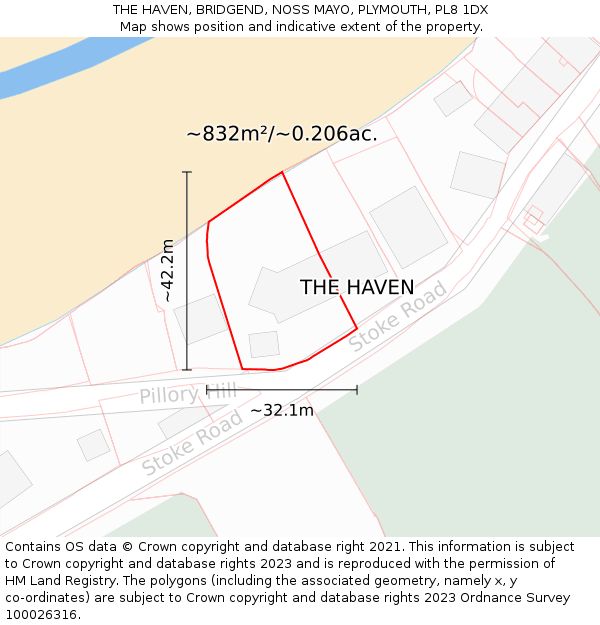 THE HAVEN, BRIDGEND, NOSS MAYO, PLYMOUTH, PL8 1DX: Plot and title map