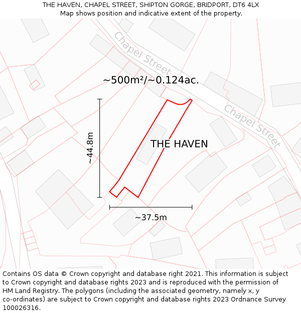 THE HAVEN, CHAPEL STREET, SHIPTON GORGE, BRIDPORT, DT6 4LX: Plot and title map