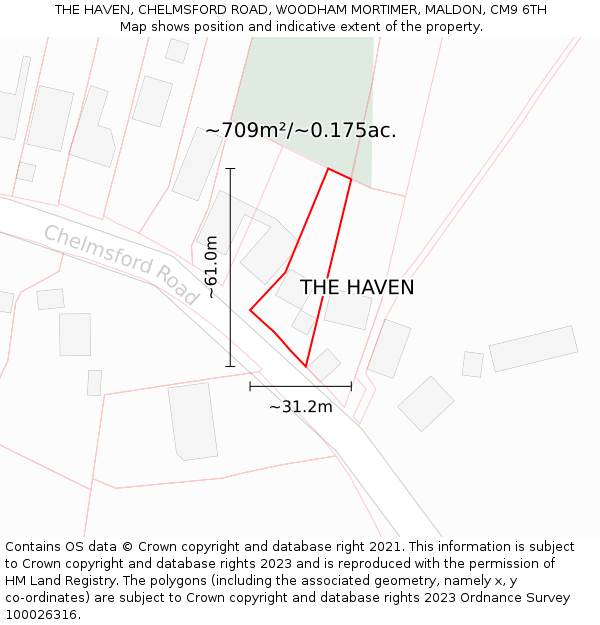 THE HAVEN, CHELMSFORD ROAD, WOODHAM MORTIMER, MALDON, CM9 6TH: Plot and title map