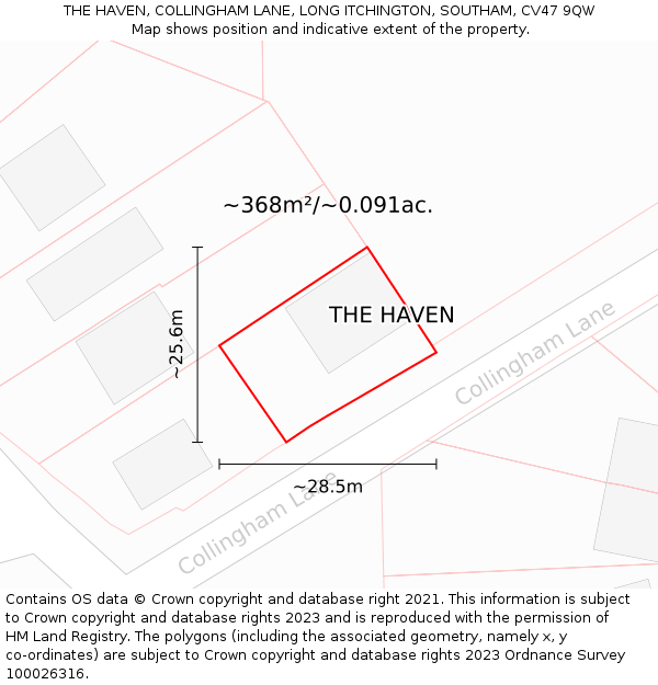 THE HAVEN, COLLINGHAM LANE, LONG ITCHINGTON, SOUTHAM, CV47 9QW: Plot and title map