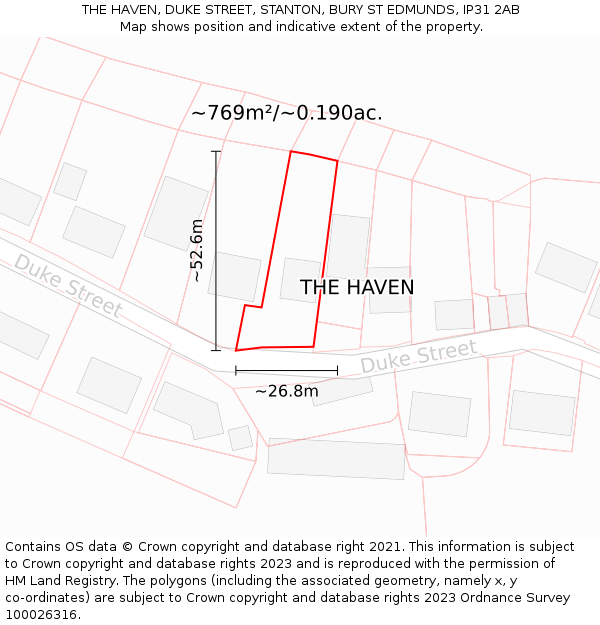 THE HAVEN, DUKE STREET, STANTON, BURY ST EDMUNDS, IP31 2AB: Plot and title map