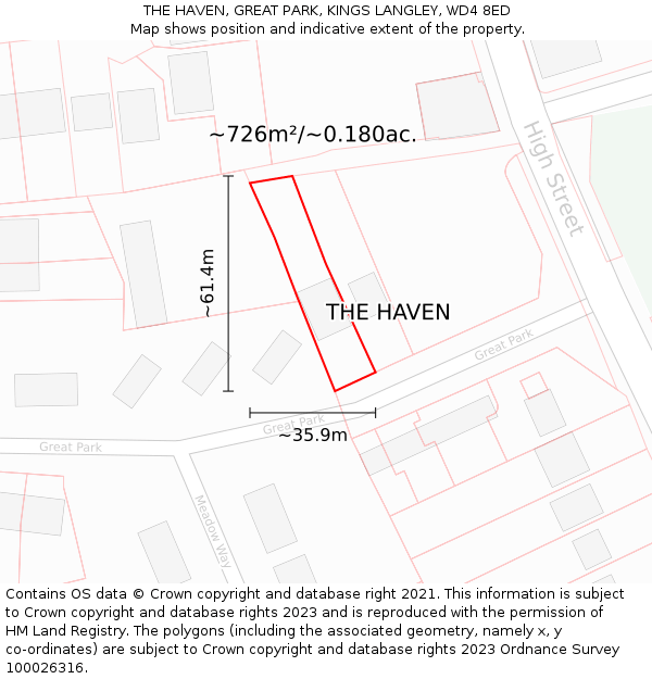 THE HAVEN, GREAT PARK, KINGS LANGLEY, WD4 8ED: Plot and title map