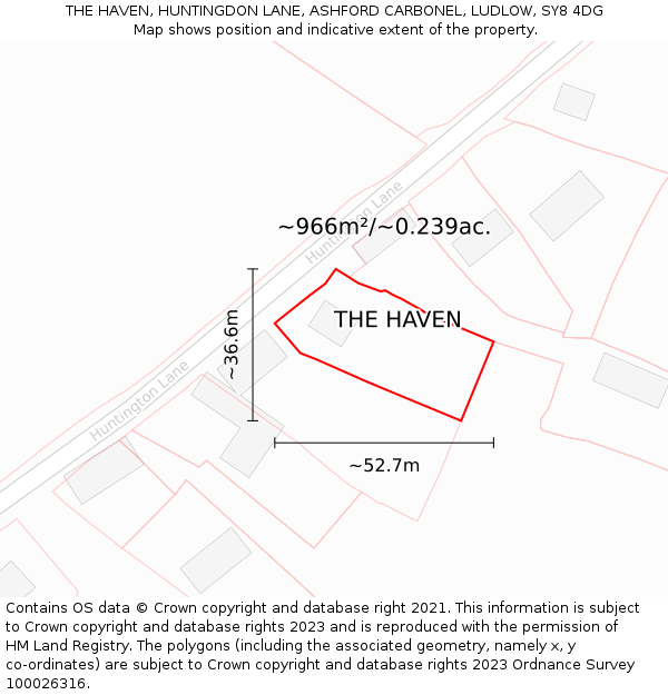 THE HAVEN, HUNTINGDON LANE, ASHFORD CARBONEL, LUDLOW, SY8 4DG: Plot and title map