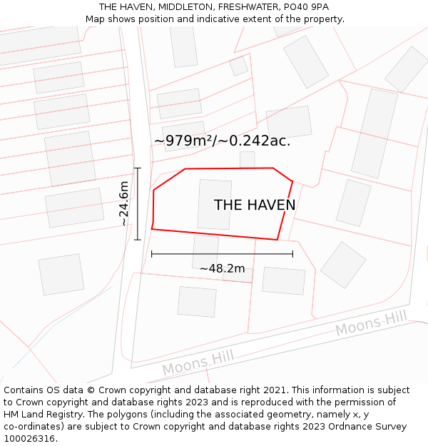 THE HAVEN, MIDDLETON, FRESHWATER, PO40 9PA: Plot and title map