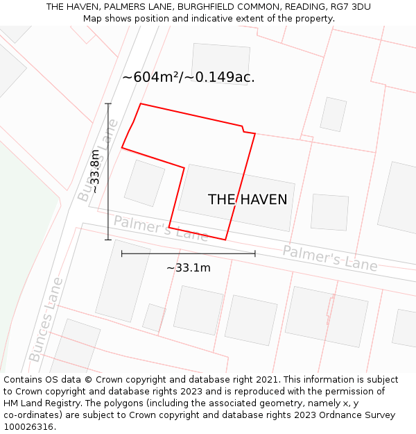 THE HAVEN, PALMERS LANE, BURGHFIELD COMMON, READING, RG7 3DU: Plot and title map