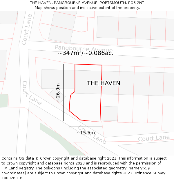THE HAVEN, PANGBOURNE AVENUE, PORTSMOUTH, PO6 2NT: Plot and title map