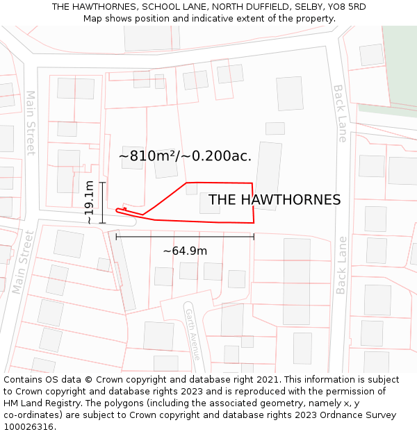 THE HAWTHORNES, SCHOOL LANE, NORTH DUFFIELD, SELBY, YO8 5RD: Plot and title map