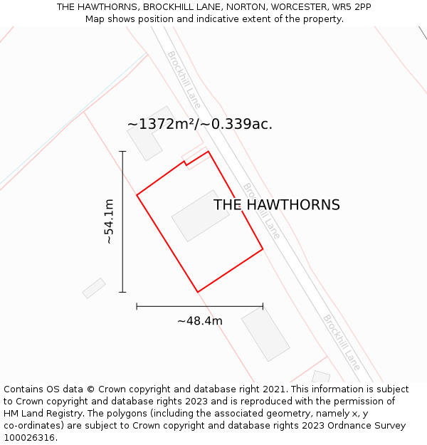 THE HAWTHORNS, BROCKHILL LANE, NORTON, WORCESTER, WR5 2PP: Plot and title map