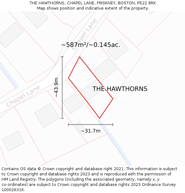 THE HAWTHORNS, CHAPEL LANE, FRISKNEY, BOSTON, PE22 8RX: Plot and title map