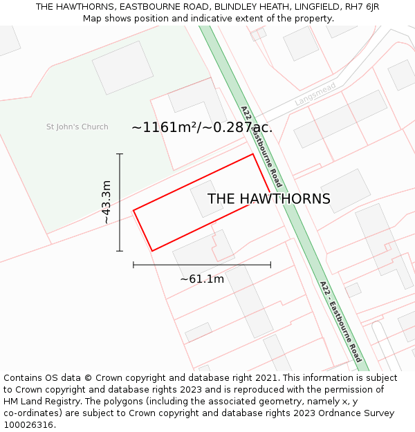 THE HAWTHORNS, EASTBOURNE ROAD, BLINDLEY HEATH, LINGFIELD, RH7 6JR: Plot and title map