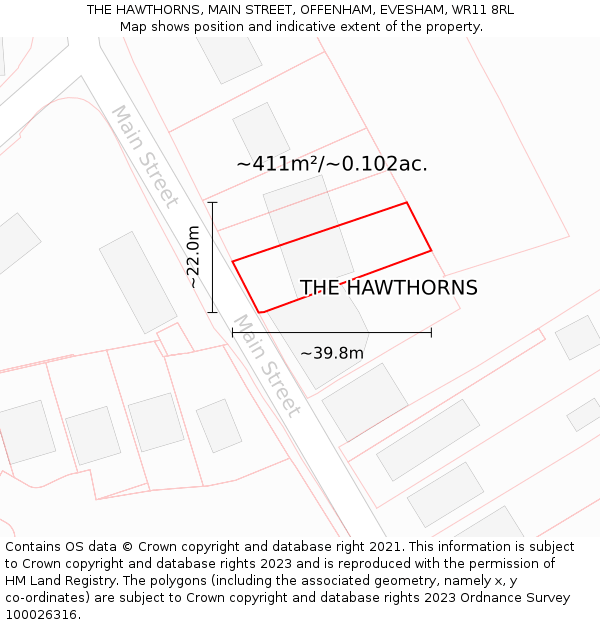 THE HAWTHORNS, MAIN STREET, OFFENHAM, EVESHAM, WR11 8RL: Plot and title map