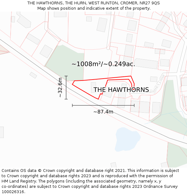 THE HAWTHORNS, THE HURN, WEST RUNTON, CROMER, NR27 9QS: Plot and title map