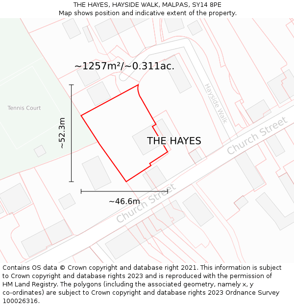 THE HAYES, HAYSIDE WALK, MALPAS, SY14 8PE: Plot and title map