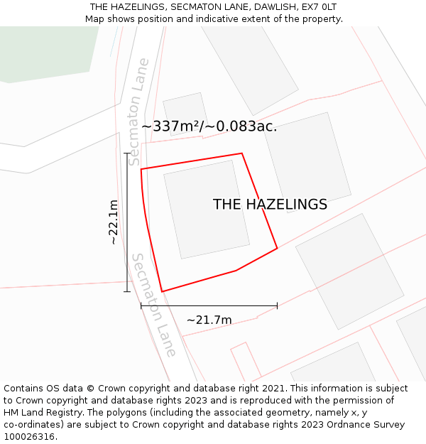 THE HAZELINGS, SECMATON LANE, DAWLISH, EX7 0LT: Plot and title map