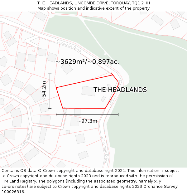 THE HEADLANDS, LINCOMBE DRIVE, TORQUAY, TQ1 2HH: Plot and title map